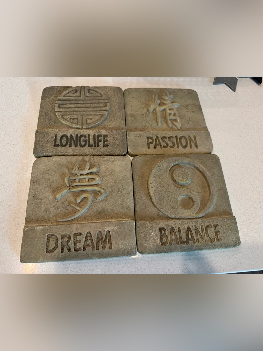 Square Inspiring Oriental Wall Tiles (Stone like Tan) Set of 4 - 6 x 6 (Sturdy)